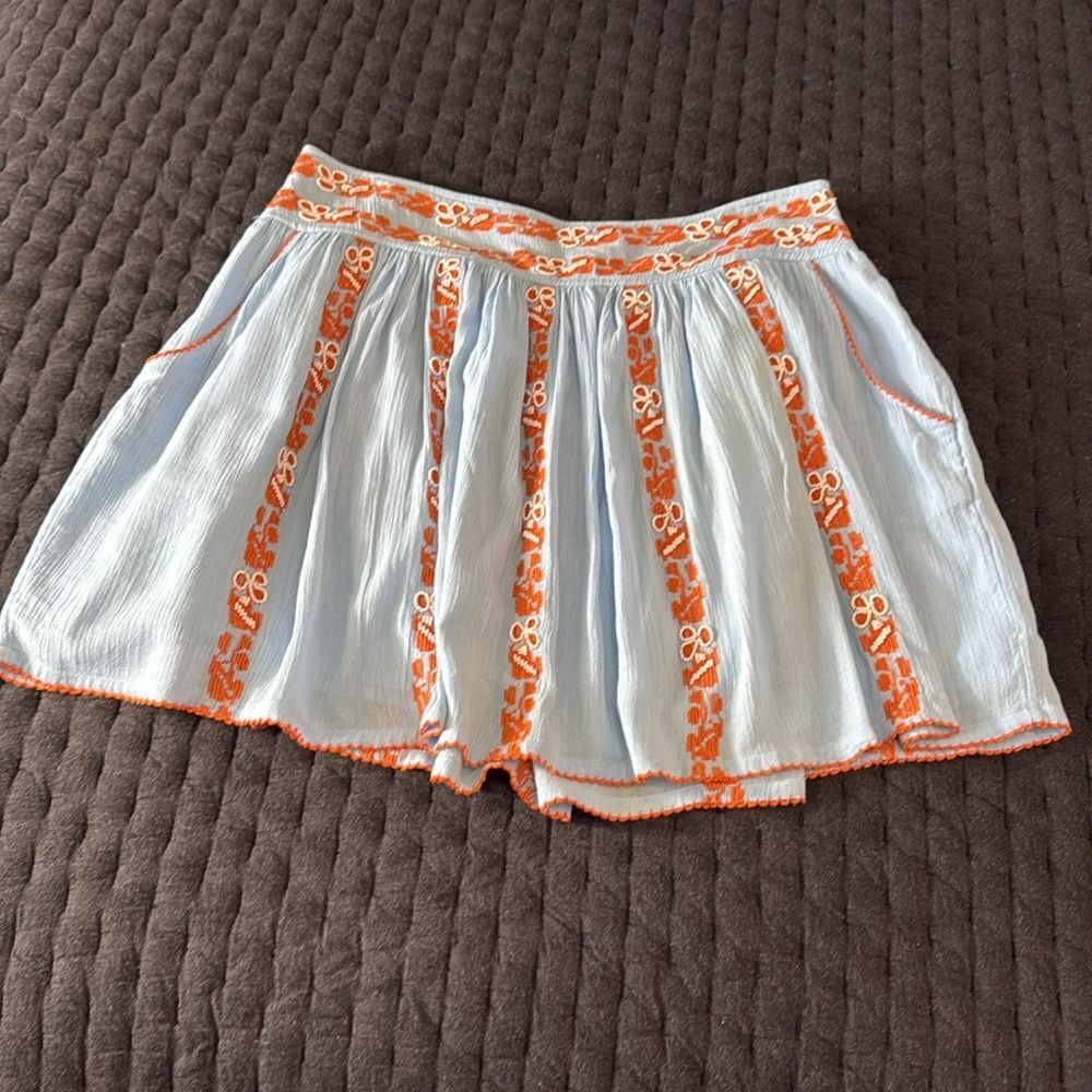 Tory Burch Embroidered Skirt Blue Orange Boho Lined Size 8 - Picture 2 of 8